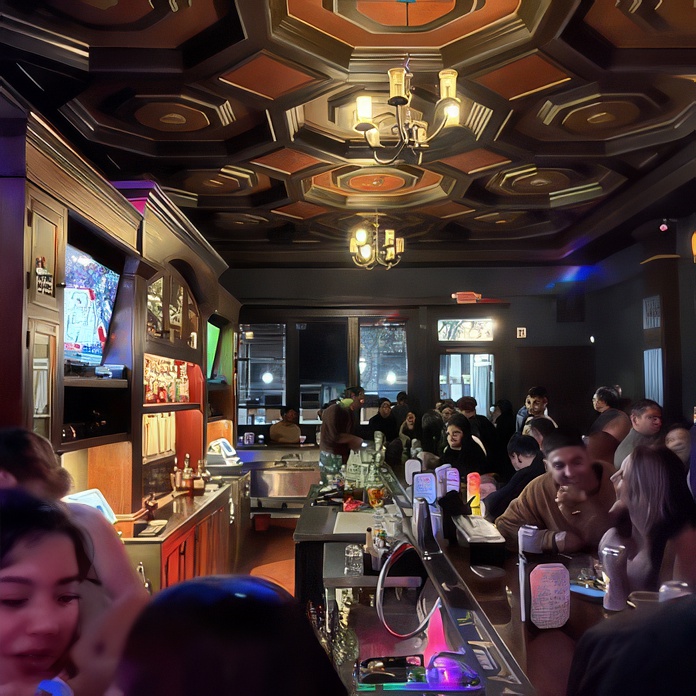 Packed happy hour crowd at The Partisan